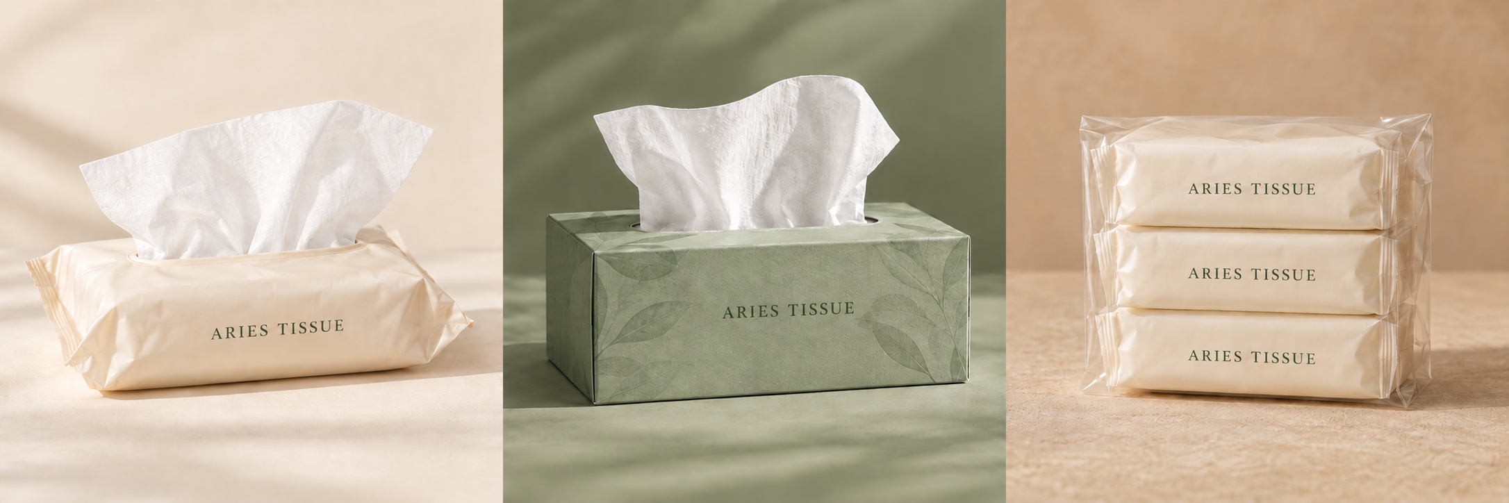 Illustrative ARIES TISSUE soft-pack tissue packaging